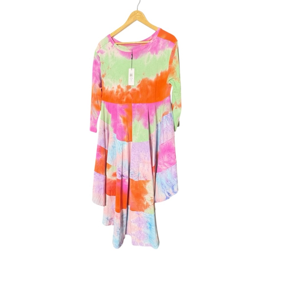 Why Dress Colorful Tie Dye Hi Low 3/4 Sleeve Tiered Ruffled Back NWT XL - Picture 6 of 14